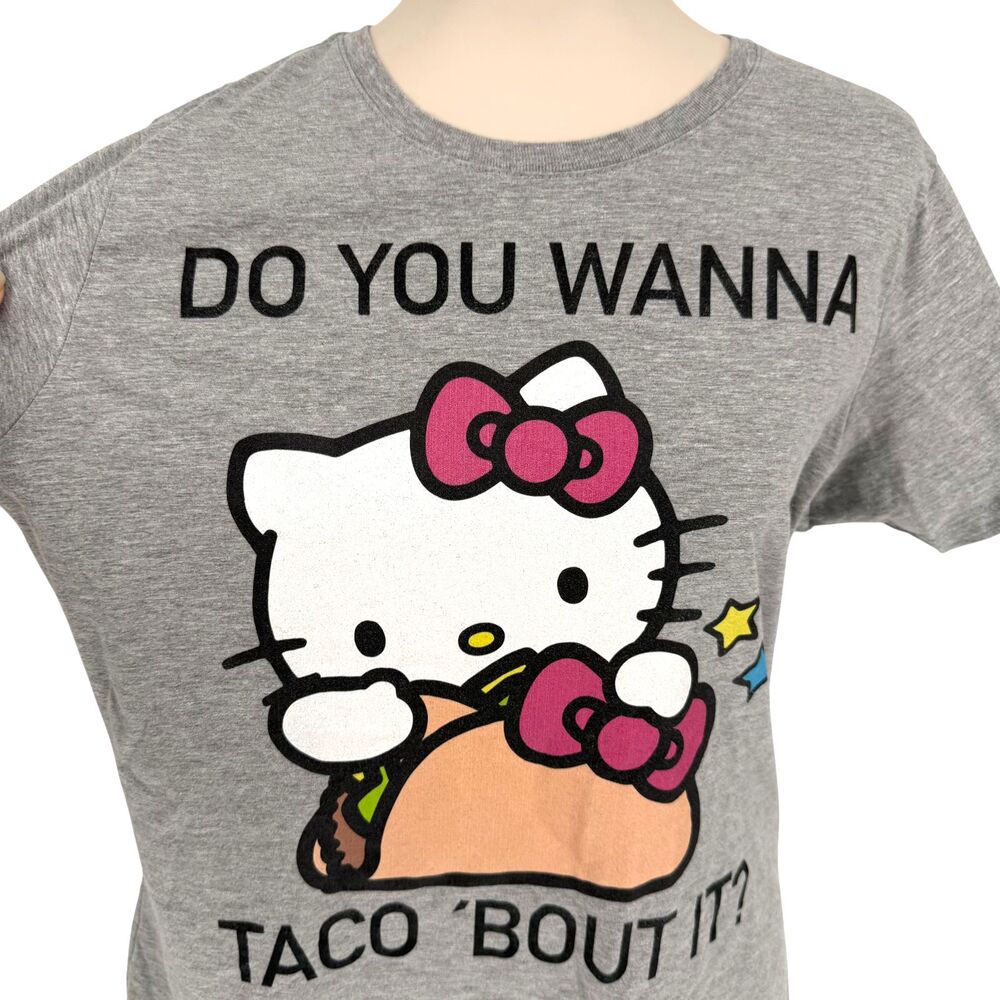 Hello Kitty Graphic Shirt XL Gray Taco Bout It Tee Sanrio Funny Cute Casual EUC - Picture 3 of 10